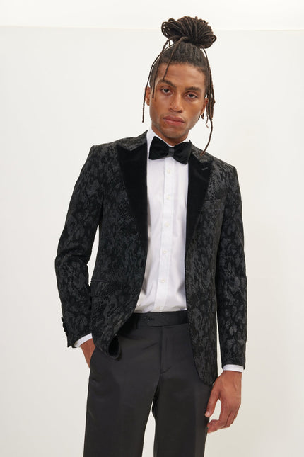 Men's Metallic Snake Tuxedo Jacket - Black | Ron Tomson