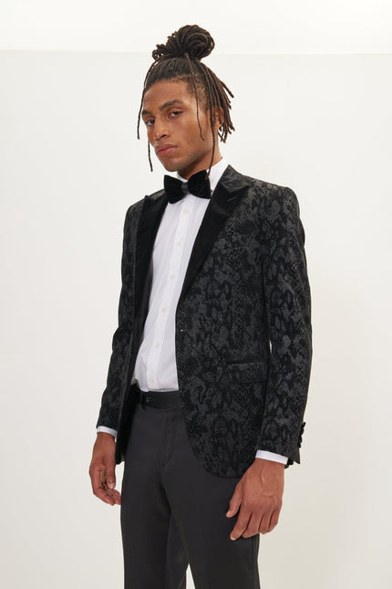 Men's Metallic Snake Tuxedo Jacket - Black | Ron Tomson