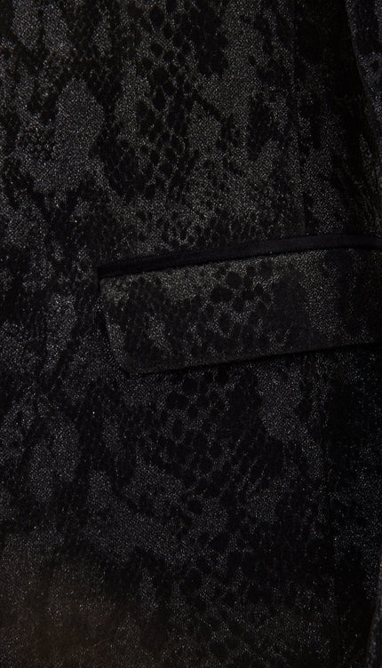 Metallic Velvet Flocking Tuxedo Jacket - Black
