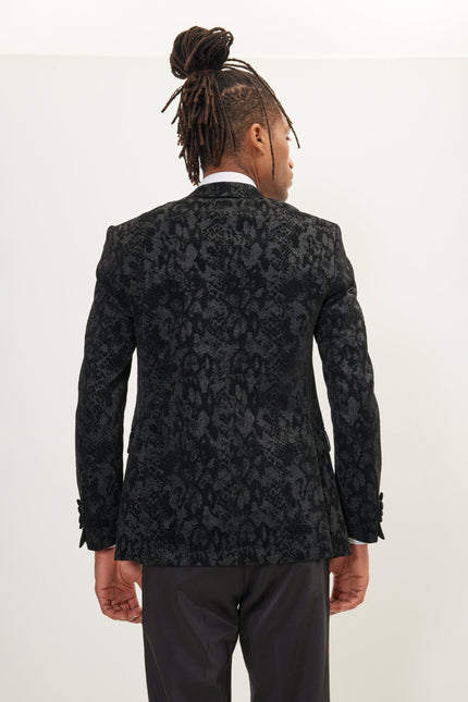 Men's Metallic Snake Tuxedo Jacket - Black | Ron Tomson