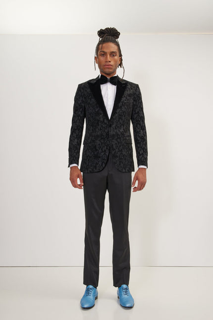 Men's Metallic Snake Tuxedo Jacket - Black | Ron Tomson