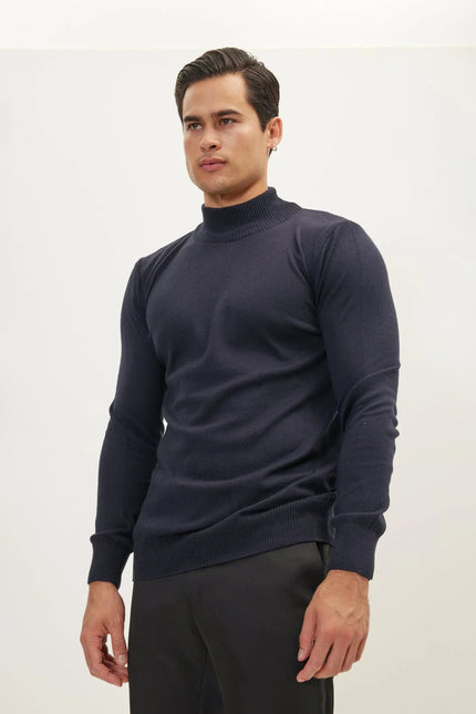 Men's Mock-Neck Sweater - Navy | Ron Tomson