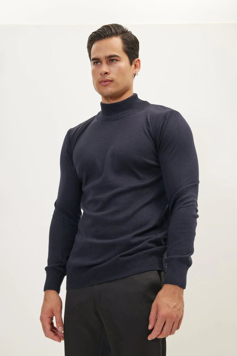 Men's Mock-Neck Sweater - Navy | Ron Tomson
