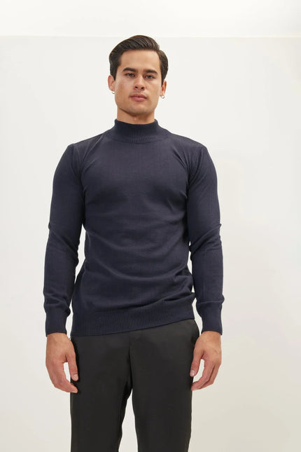 Men's Mock-Neck Sweater - Navy | Ron Tomson