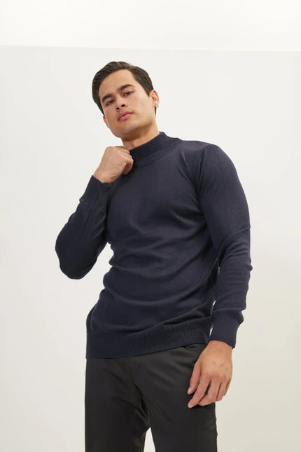 Men's Mock-Neck Sweater - Navy | Ron Tomson