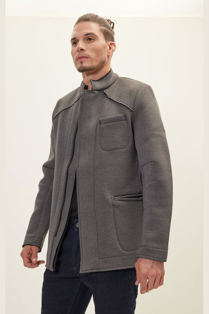 Men's Mandarin Collar Bomber Jacket - Anthracite | Ron Tomson