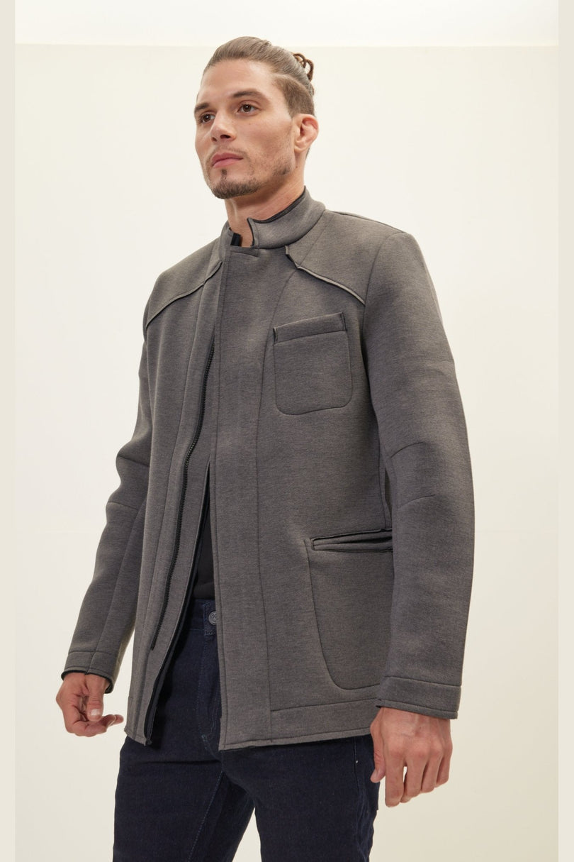 Men's Mandarin Collar Bomber Jacket - Anthracite | Ron Tomson