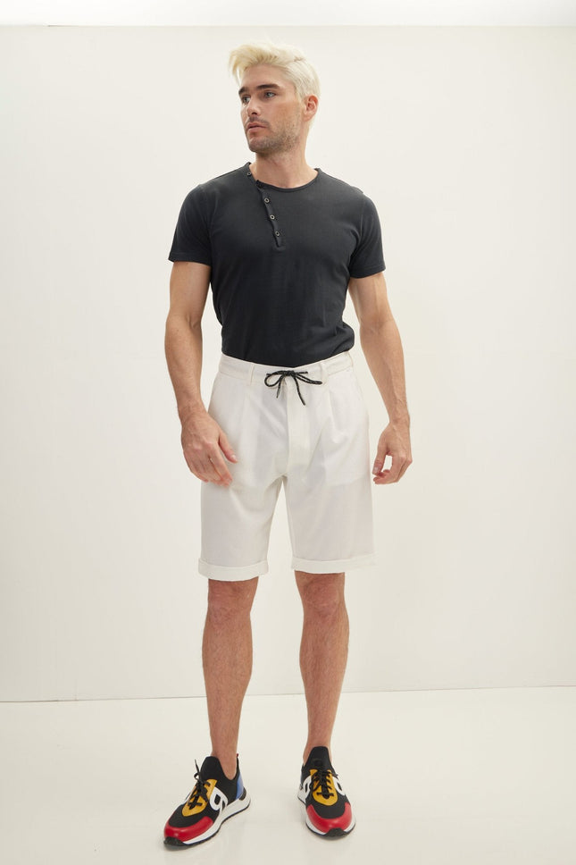 Men's Cotton Drawstring Shorts - Off-White | Ron Tomson