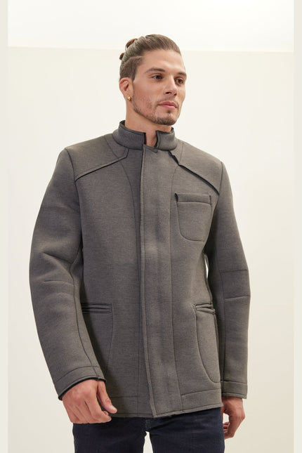 Men's Mandarin Collar Bomber Jacket - Anthracite | Ron Tomson