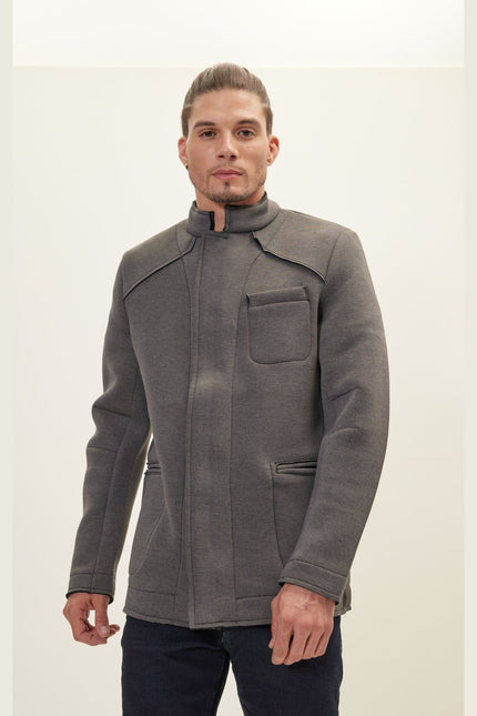 Men's Mandarin Collar Bomber Jacket - Anthracite | Ron Tomson