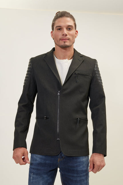 Men's Moto Cross Shoulder Blazer - Black | Ron Tomson
