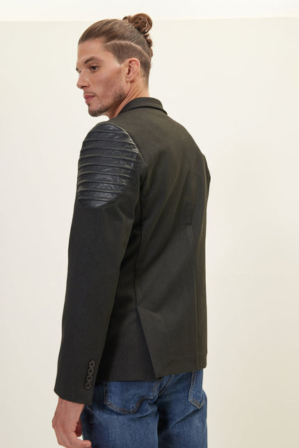Men's Moto Cross Shoulder Blazer - Black | Ron Tomson