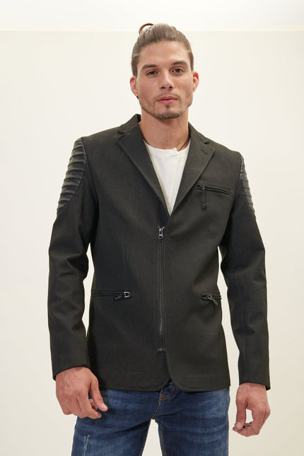 Men's Moto Cross Shoulder Blazer - Black | Ron Tomson