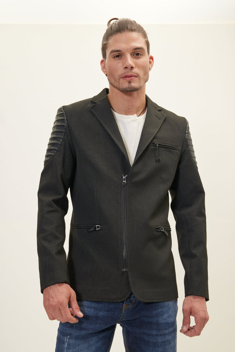 Men's Moto Cross Shoulder Blazer - Black | Ron Tomson