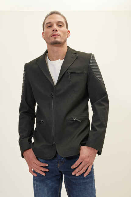 Men's Moto Cross Shoulder Blazer - Black | Ron Tomson