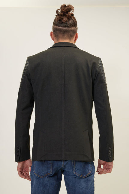 Men's Moto Cross Shoulder Blazer - Black | Ron Tomson