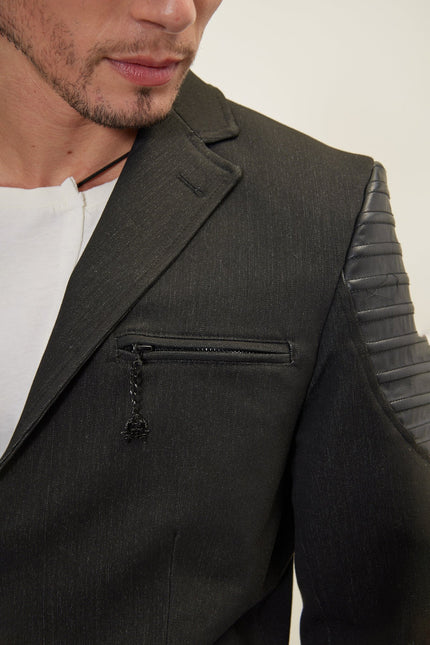 Men's Moto Cross Shoulder Blazer - Black | Ron Tomson