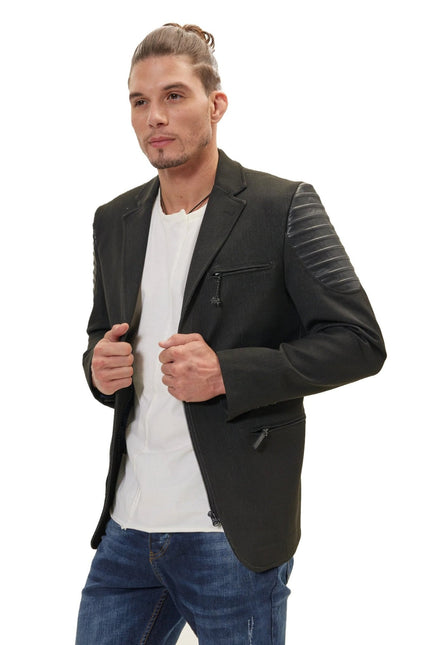 Men's Moto Cross Shoulder Blazer - Black | Ron Tomson