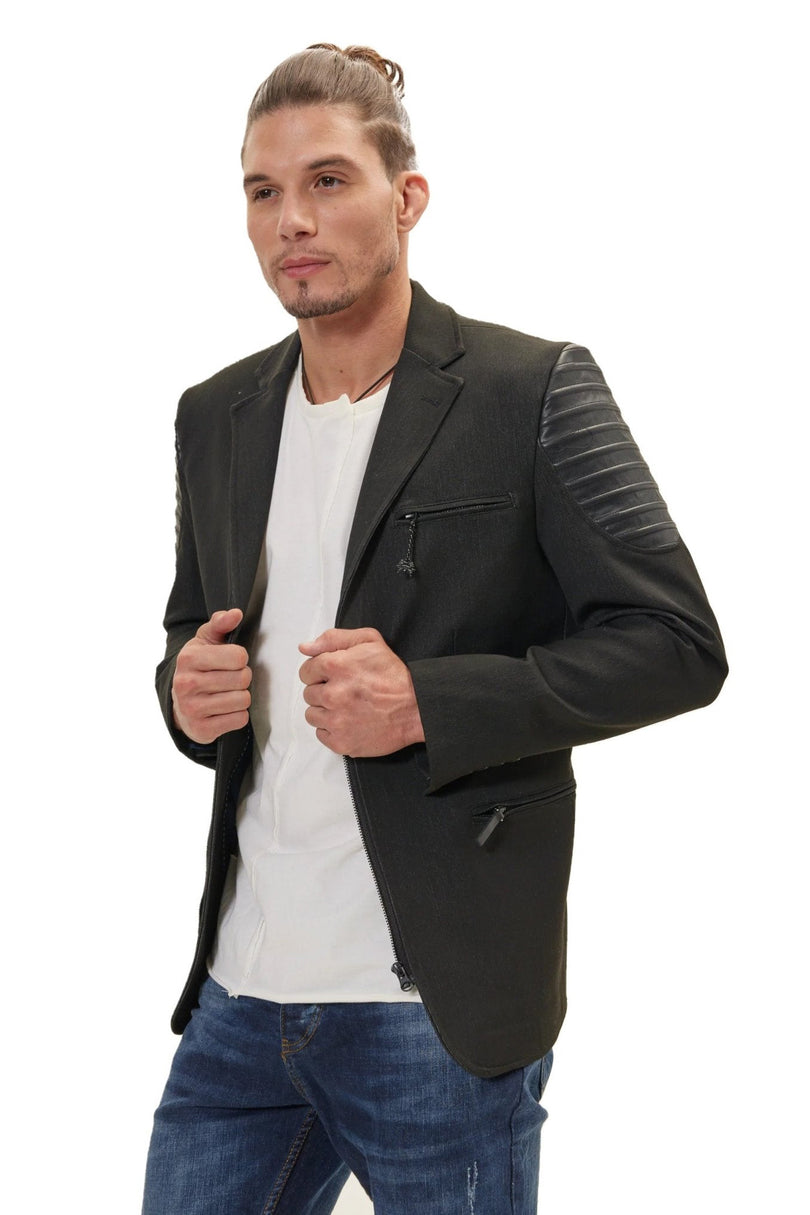 Men's Moto Cross Shoulder Blazer - Black | Ron Tomson