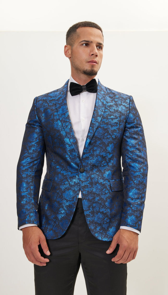 Foil Shawl Lapel Tuxedo Jacket - Cobalt Blue