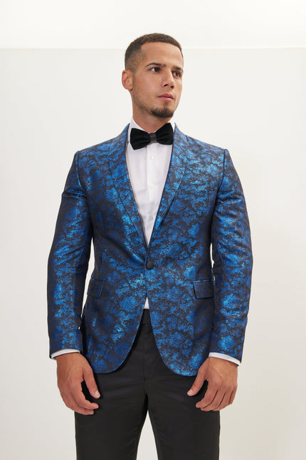 Men's Metallic Foil Shimmer Tuxedo Jacket - Cobalt Blue | Ron Tomson