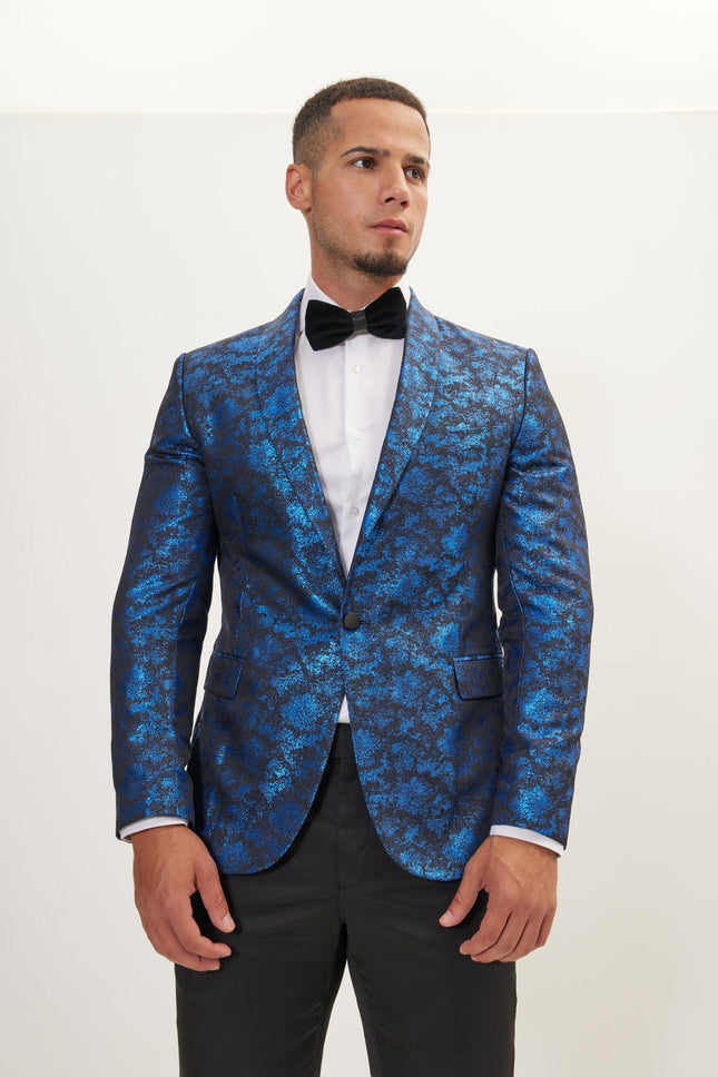 Men's Metallic Foil Shimmer Tuxedo Jacket - Cobalt Blue | Ron Tomson