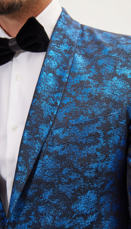 Foil Shawl Lapel Tuxedo Jacket - Cobalt Blue