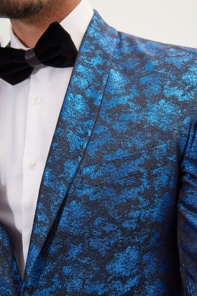 Men's Metallic Foil Shimmer Tuxedo Jacket - Cobalt Blue | Ron Tomson