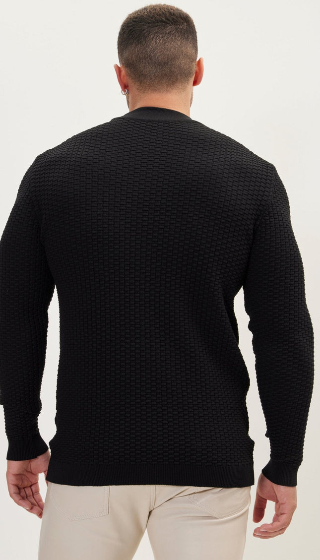 Oversized Ribbed Mock-Neck Sweater - Black