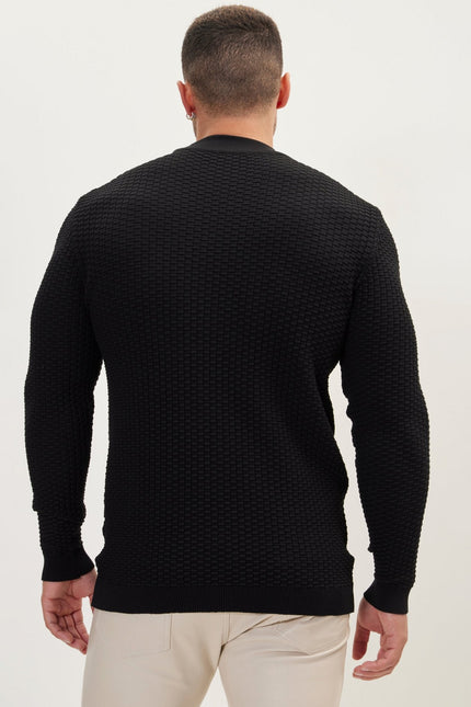 Men's Oversized Ribbed Mock-Neck Sweater - Black | Ron Tomson