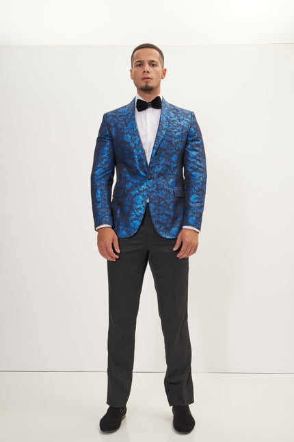 Men's Metallic Foil Shimmer Tuxedo Jacket - Cobalt Blue | Ron Tomson