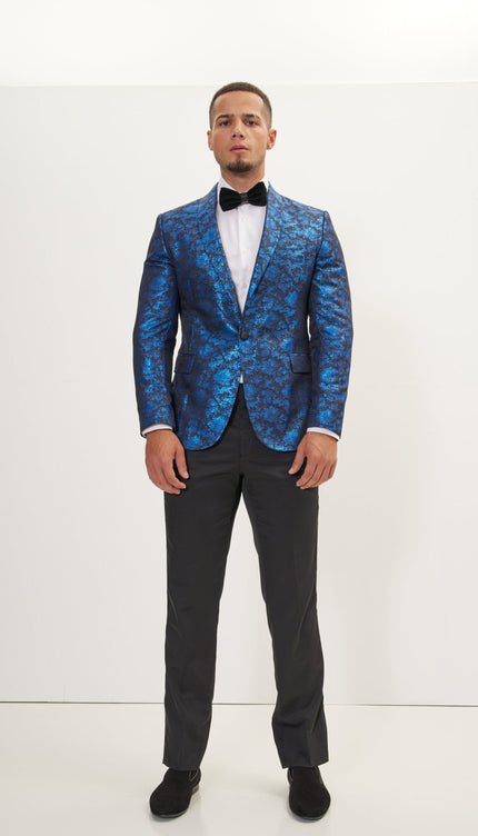 Foil Shawl Lapel Tuxedo Jacket - Cobalt Blue