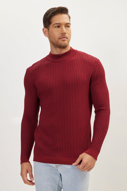 Men's Oversized Bamboo Mock-Neck Sweater - Burgundy | Ron Tomson