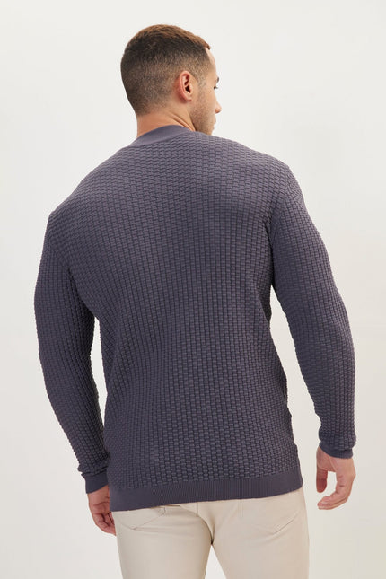 Men's Oversized Ribbed Mock-Neck Sweater - Anthracite | Ron Tomson
