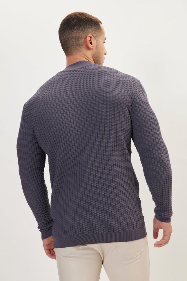 Men's Oversized Ribbed Mock-Neck Sweater - Anthracite | Ron Tomson