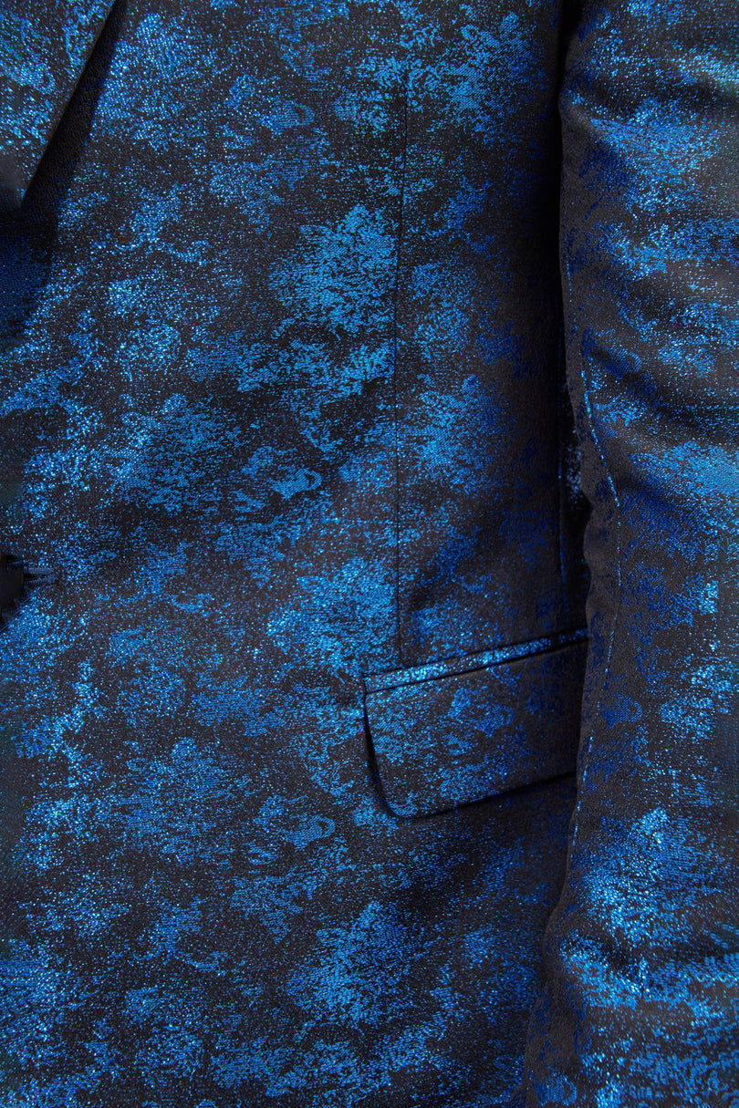 Men's Metallic Foil Shimmer Tuxedo Jacket - Cobalt Blue | Ron Tomson