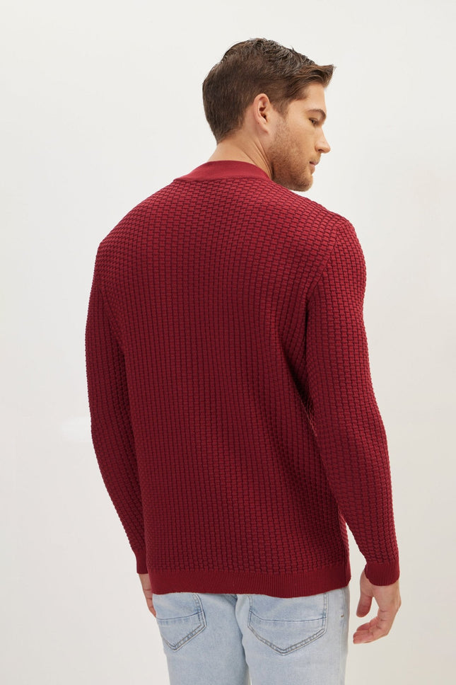 Men's Oversized Bamboo Mock-Neck Sweater - Burgundy | Ron Tomson