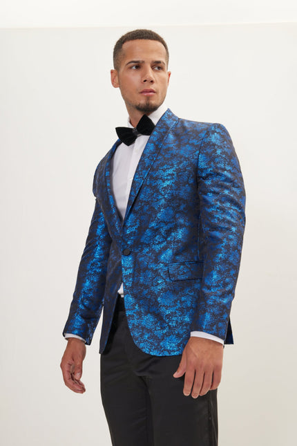 Men's Metallic Foil Shimmer Tuxedo Jacket - Cobalt Blue | Ron Tomson