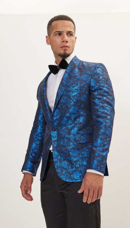 Foil Shawl Lapel Tuxedo Jacket - Cobalt Blue
