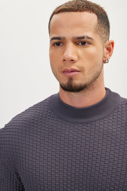 Men's Oversized Ribbed Mock-Neck Sweater - Anthracite | Ron Tomson