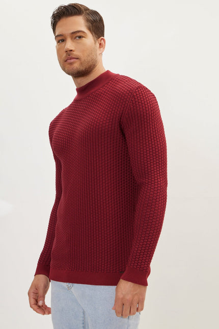 Men's Oversized Bamboo Mock-Neck Sweater - Burgundy | Ron Tomson