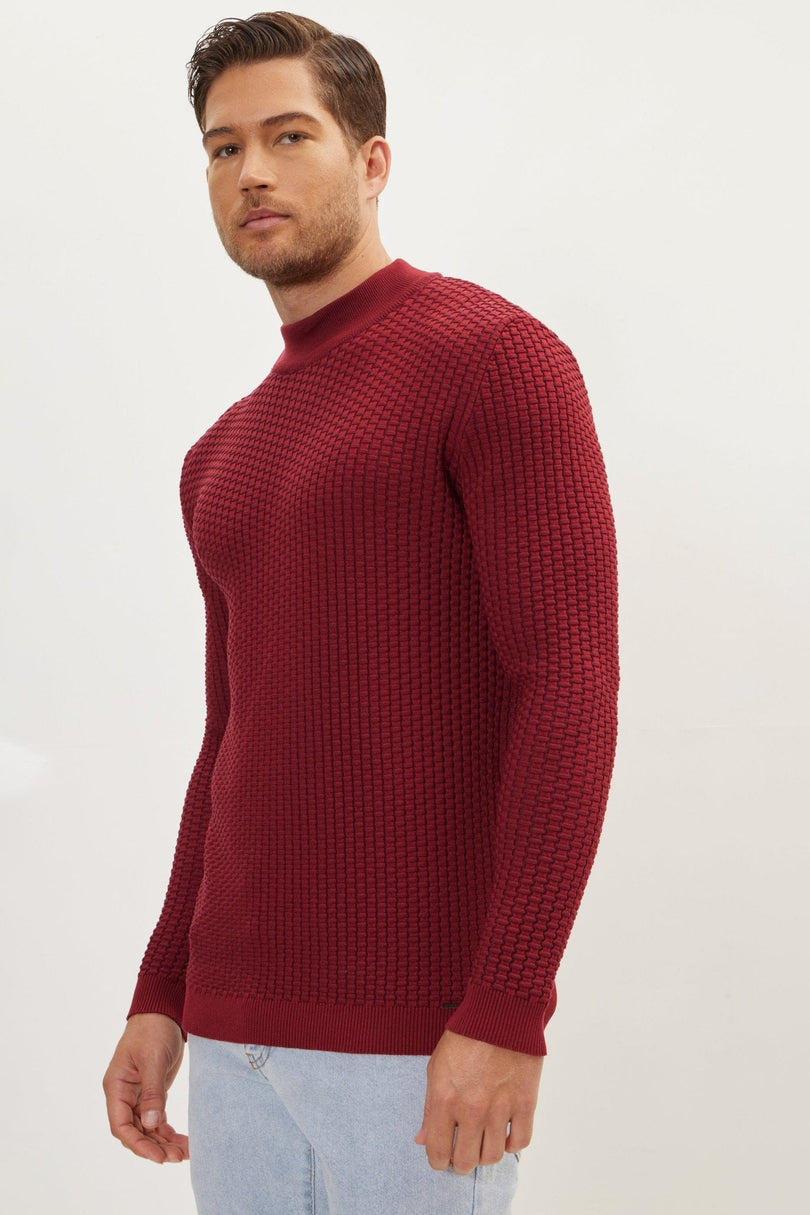 Men's Oversized Bamboo Mock-Neck Sweater - Burgundy | Ron Tomson
