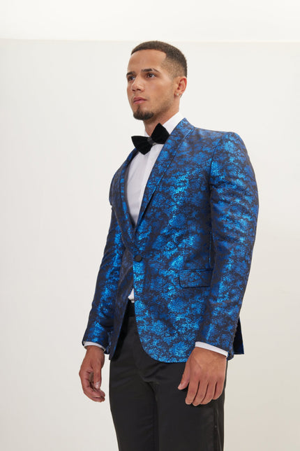 Men's Metallic Foil Shimmer Tuxedo Jacket - Cobalt Blue | Ron Tomson