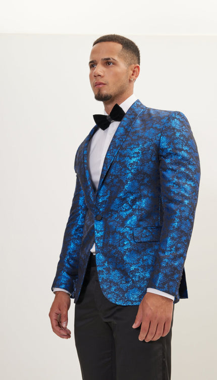 Foil Shawl Lapel Tuxedo Jacket - Cobalt Blue