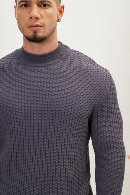 Men's Oversized Ribbed Mock-Neck Sweater - Anthracite | Ron Tomson