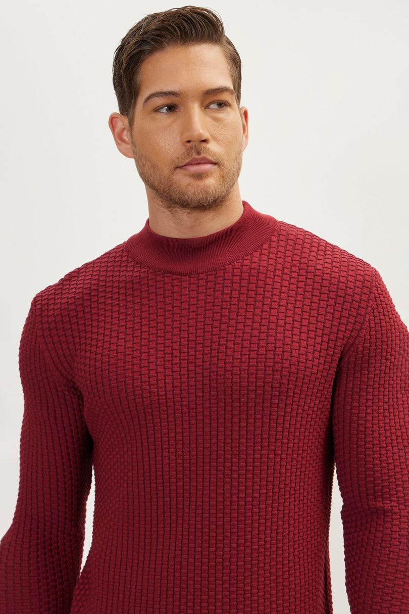 Men's Oversized Bamboo Mock-Neck Sweater - Burgundy | Ron Tomson