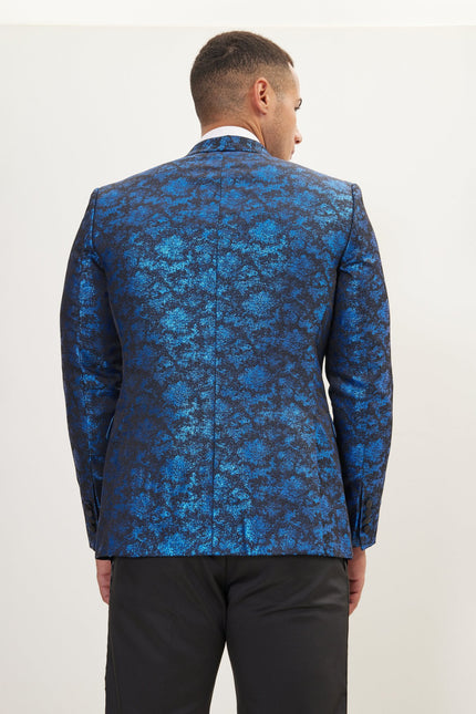 Men's Metallic Foil Shimmer Tuxedo Jacket - Cobalt Blue | Ron Tomson