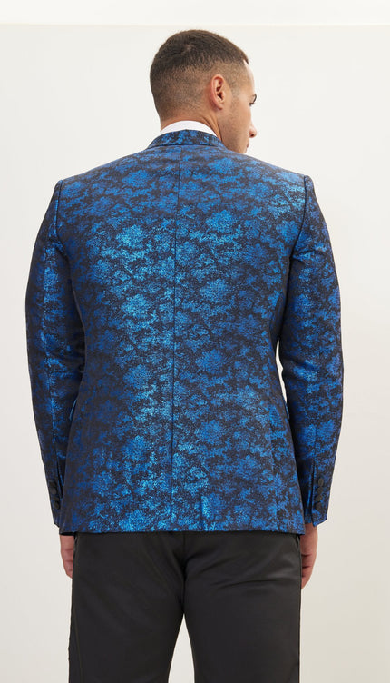 Foil Shawl Lapel Tuxedo Jacket - Cobalt Blue