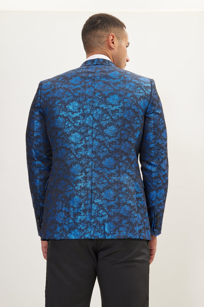 Men's Metallic Foil Shimmer Tuxedo Jacket - Cobalt Blue | Ron Tomson