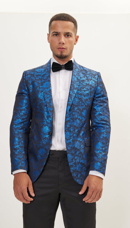 Foil Shawl Lapel Tuxedo Jacket - Cobalt Blue